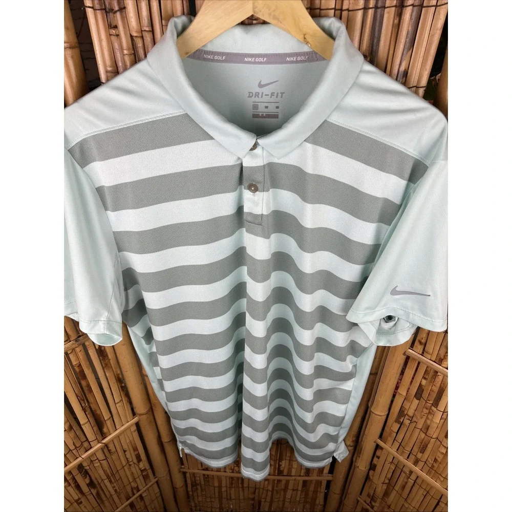 Nike‎ Dri Fit Short Sleeve Striped Golf Polo Shirt (Men's XL) Light Green Gray